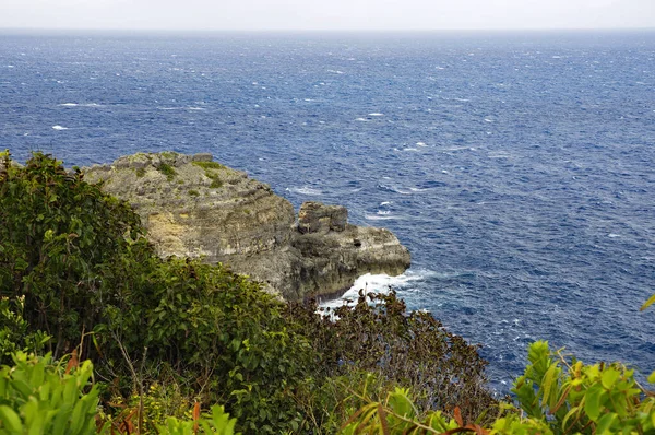 The Pointe de la Grande-Vigie is located at the north of Grande-Terre in Guadeloupe, French Antilles, Caribbean. Высокие скалы 80 метров, создавая впечатляющий и дикий пейзаж . — стоковое фото