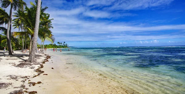 GRANDE-TERRE / GUADELOUPE - 5 ЯНВАРЯ 2019: Люди, принимающие солнечную ванну на красивом пляже Petit Havre на юге Гранд-Терре на острове Гваделупа — стоковое фото