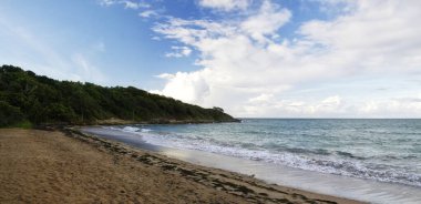 Basse-Terre / Guadeloupe - 08 Ocak 2019: Guadeloupe adasındaki güzel Plage de Cluny 'de güneş banyosu yapan insanlar
