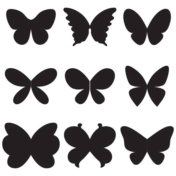 Fjärilar Vingar Silhuett Vektor Ikoner Set — Stock vektor