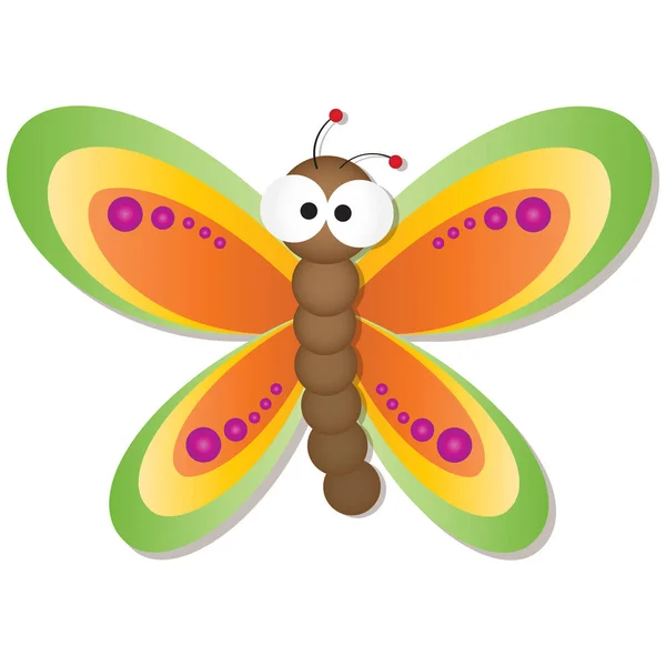 Ładny Motyl Wielki Googly Oczy Kreskówka Wektor Ilustracja — Wektor stockowy
