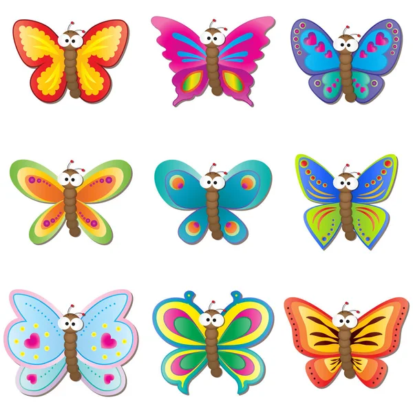 Lindas Mariposas Con Grandes Ojos Googly Dibujo Animado Icono Conjunto Vectores De Stock Sin Royalties Gratis