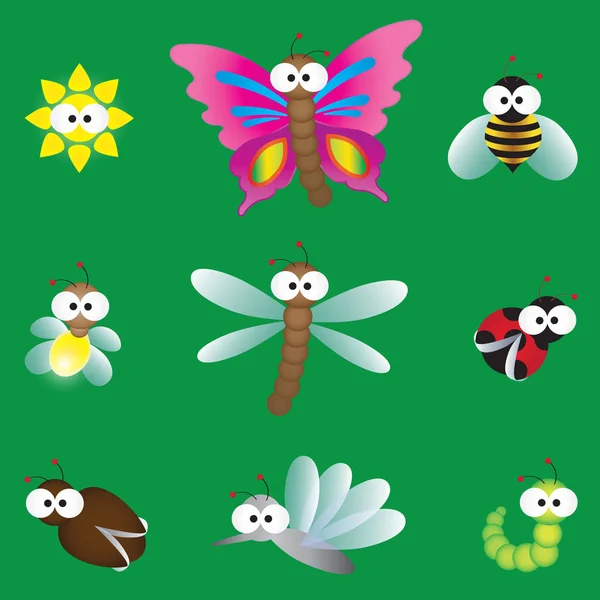 Lindos Insectos Con Grandes Ojos Googly Icono Conjunto Ilustración Vector Vector De Stock