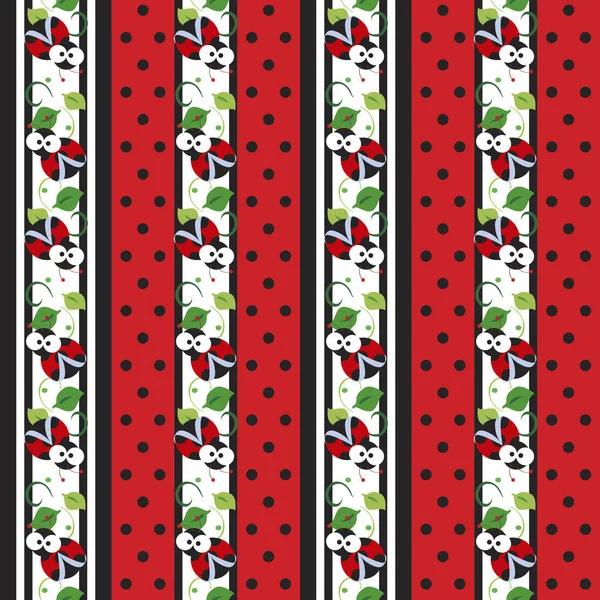 Ladybug Stripes Padrão Sem Costura Polka Dots Ilustração Vetorial — Vetor de Stock