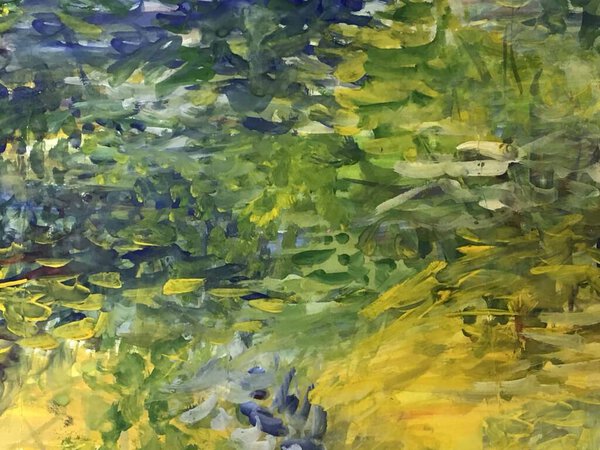 Abstract acrylic hand painted landscape sketch background with raw strokes