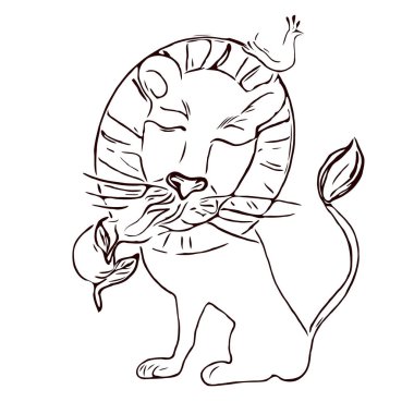 Aslan sevimli karakter çizgisi sanat vektörü çizimi 