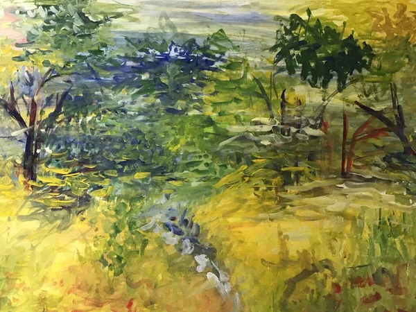 Abstrato acrílico pintado à mão paisagem esboço fundo com traços crus — Fotografia de Stock