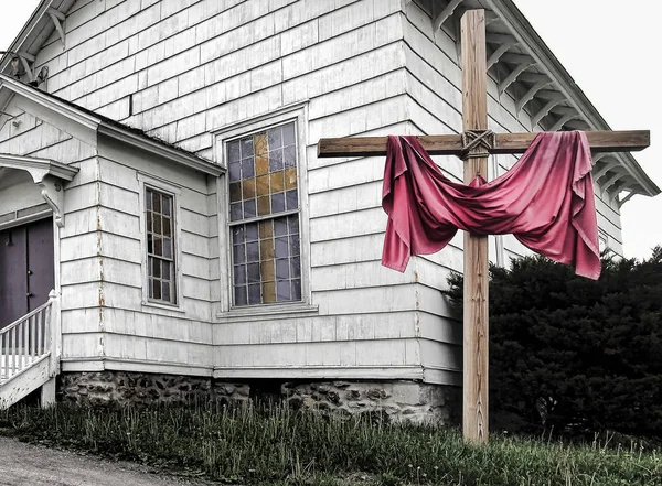 Shrouded Crucifix Small Country Church — Stock Photo, Image