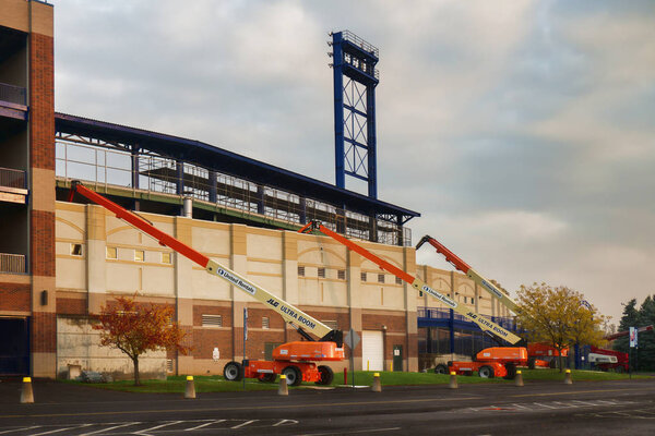 Boom lifts at stadium