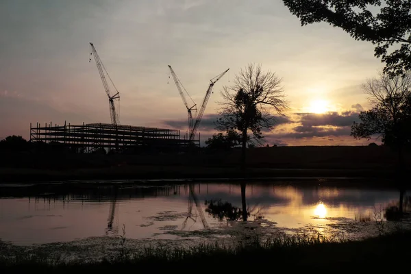 Ανατολή Ηλίου Στο Εργοτάξιο Του Amazon Distribution Center Ιούλιος 2020 — Φωτογραφία Αρχείου