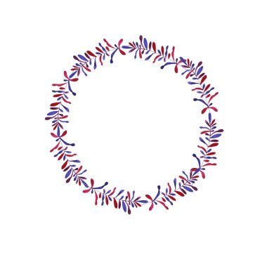 Beyaz arka plan üzerinde şaşırtıcı mor ve mavi dalları çelenk