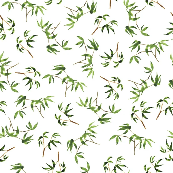 Bambuszweige Nahtloses Muster Auf Weißem Hintergrund — Stockfoto