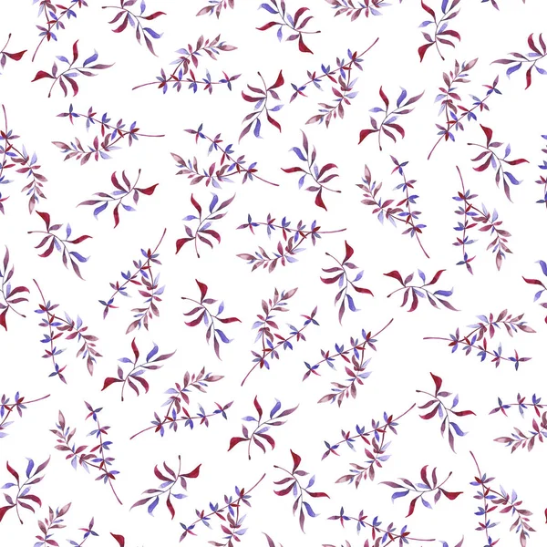 Violette Zweige Mit Blättern Nahtlosen Muster Auf Weißem Hintergrund — Stockfoto