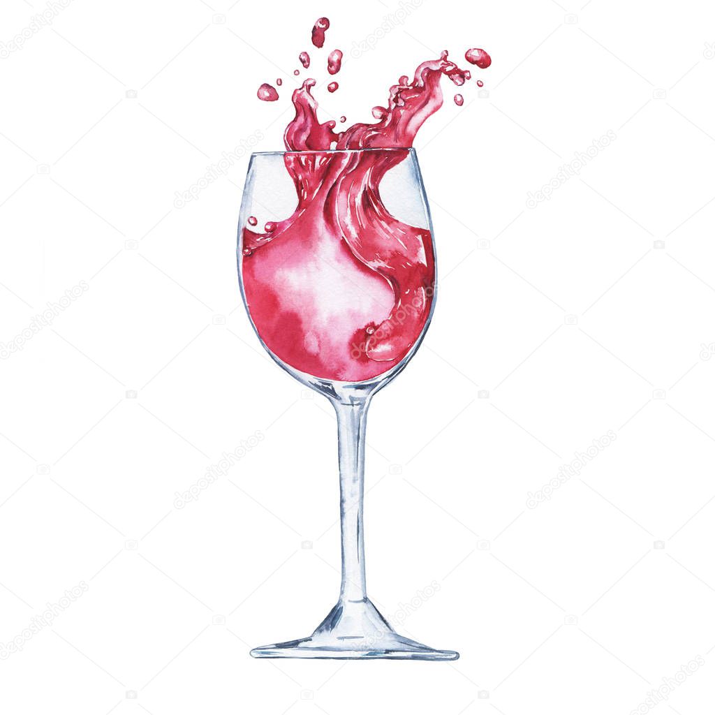 splashing red wine glass isolated on white background