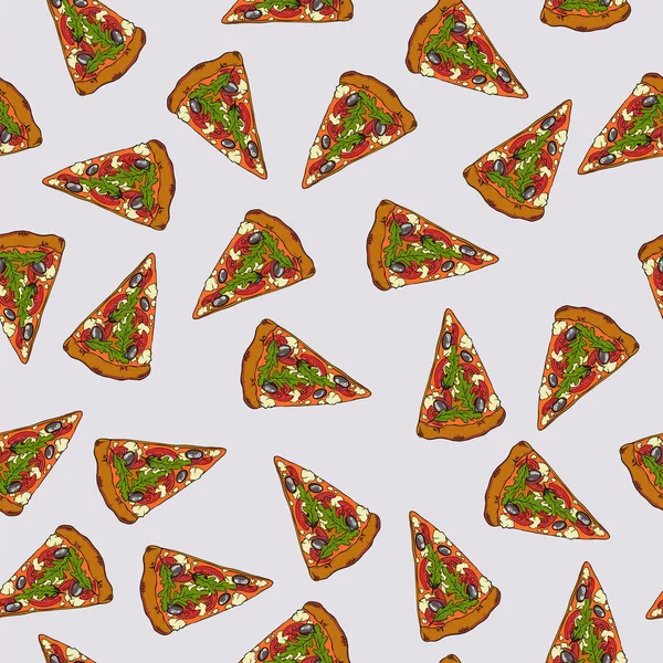 Patrón Sin Costuras Con Rebanadas Pizza Sobre Fondo Gris Pastel — Vector de stock