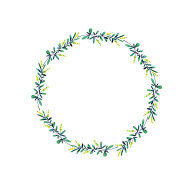 Sarı ve yeşil yaprakları çelenk beyaz arka plan üzerinde kopya alanı ile