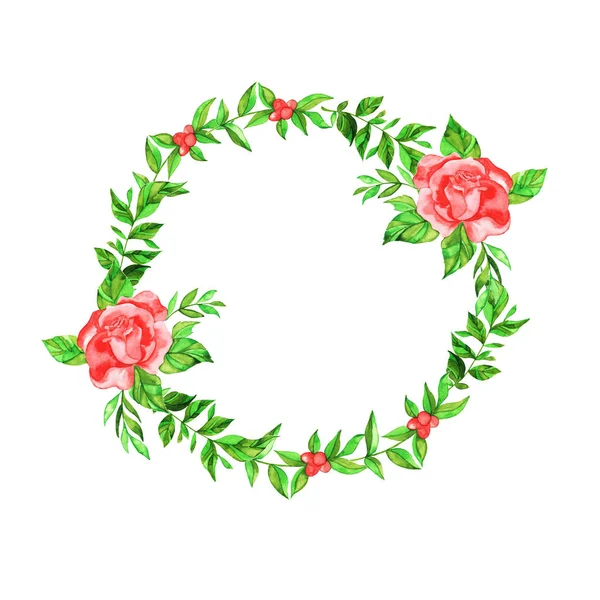 在白色背景的美丽的红色玫瑰花圈 — 图库照片