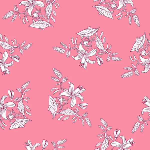 Erstaunliche Blumen Nahtlose Muster Auf Rosa Hintergrund — Stockvektor