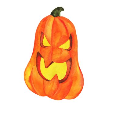 Cadılar Bayramı doodle jack-o-lantern beyaz arka plan üzerinde. El suluboya resim çekilmiş.