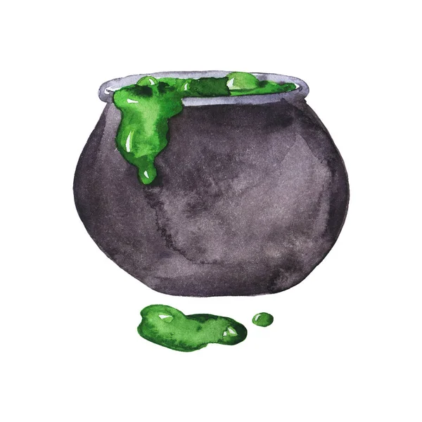 Donkere Pot Met Groene Vergif Halloween Doodle Schets Hand Getekend — Stockfoto