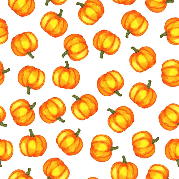 Nahtloses Muster Mit Leuchtend Orangen Kürbissen Auf Weißem Hintergrund Handgezeichnete — Stockfoto