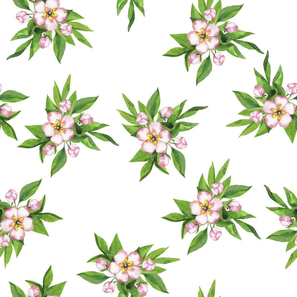 Padrão Sem Costura Com Flores Verão Rosa Folhas Verdes Fundo — Fotografia de Stock