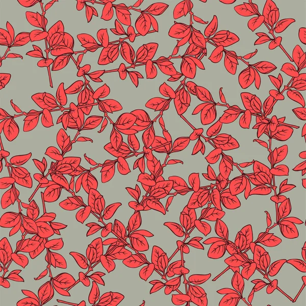 Nahtloses Muster Mit Rosa Zweigen Auf Pastellgrauem Hintergrund Handgezeichnete Vektor — Stockvektor
