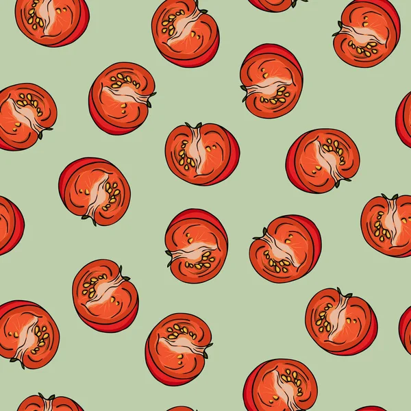 Wzór Plastrami Pomidorów Szarym Tle Ręcznie Rysowane Wektor Ilustracja — Wektor stockowy