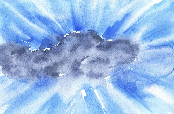 Big Grey Cloud Sun Shine Sky Hand Drawn Watercolor Illustration — Stock Photo, Image