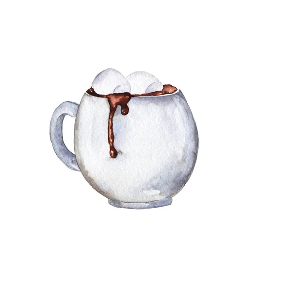 Caneca Branca Cacau Café Chocolate Quente Witn Marshmallow Isolado Fundo — Fotografia de Stock