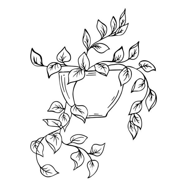 シルエット装飾的な鍋植物は 白い背景で隔離 漫画インク スケッチ 手描きの背景イラスト — ストックベクタ