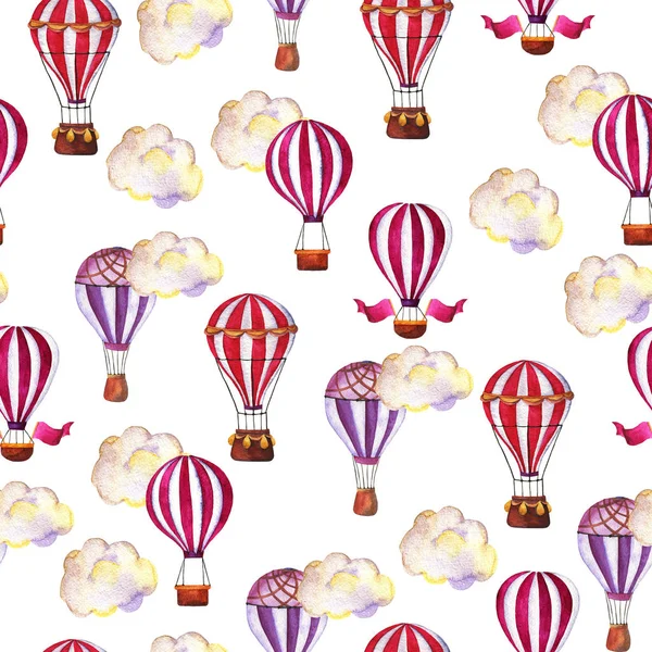 Padrão Sem Costura Com Balões Quente Rosa Violeta Brilhante Bandeiras — Fotografia de Stock