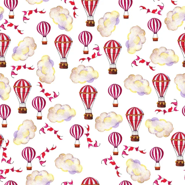 Padrão Sem Costura Com Balões Quente Rosa Violeta Brilhante Cordas — Fotografia de Stock