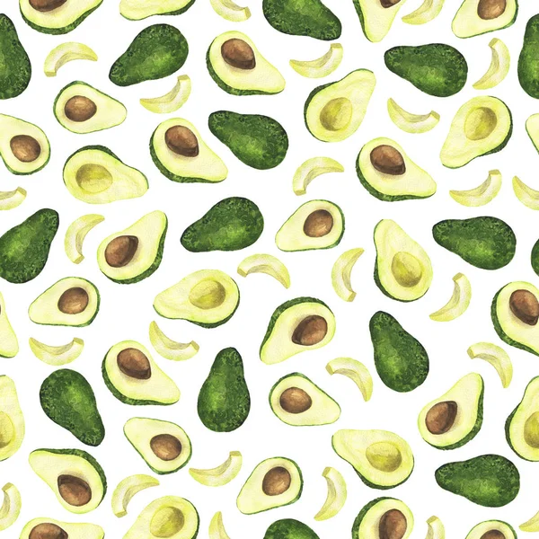 Nahtloses Muster Mit Frischer Grüner Avocado Auf Weißem Hintergrund Handgezeichnete — Stockfoto