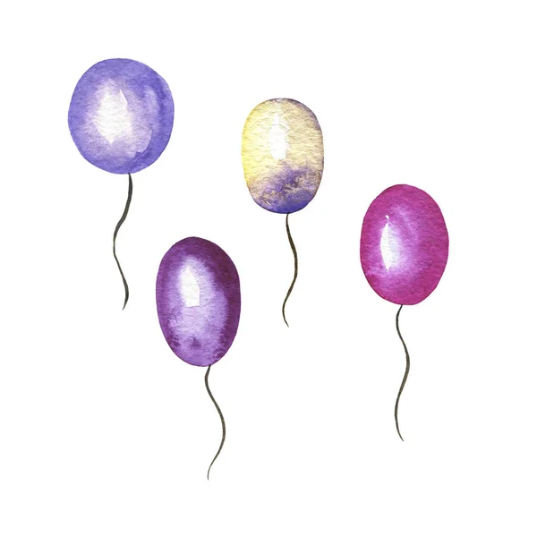Beyaz Arka Plan Üzerinde Izole Sevimli Leylak Pembe Mor Balonlar — Stok fotoğraf