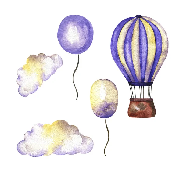 Набір Повітряних Кульок Хмари Маленькі Кульки Ізольовані Білому Тлі Ручна — стокове фото