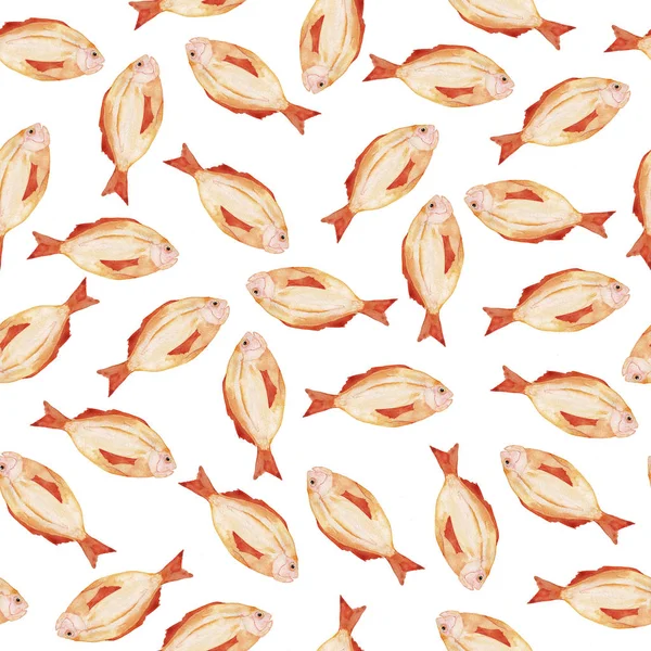 Seamless Pattern Cute Pink Fish White Background Hand Drawn Watercolor — Stock Photo, Image