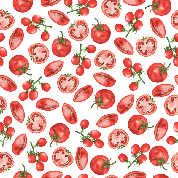 Motif Sans Couture Avec Des Tomates Fraîches Des Tranches Tomates — Photo