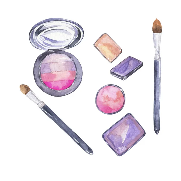 Bliska Widok Różnych Kosmetyków Makijaż Ułożone Białym Tle — Zdjęcie stockowe