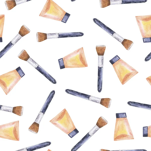 Quadro Completo Pincéis Maquiagem Cremes Ilustração — Fotografia de Stock