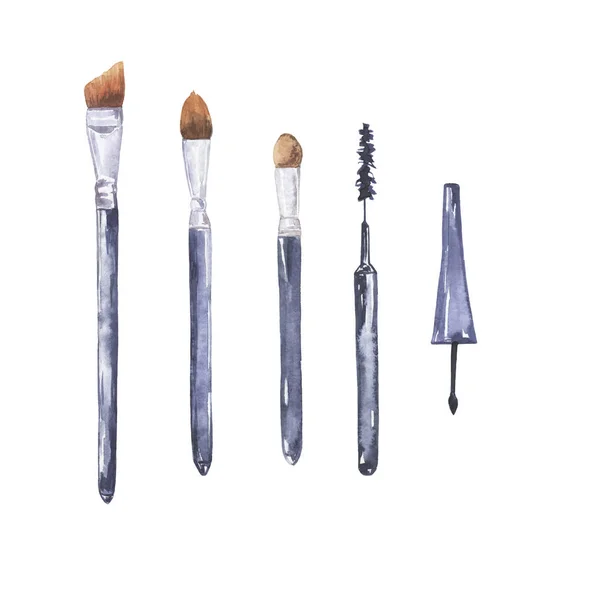Close View Makeup Brushes Illustration White Background — Stock Photo, Image