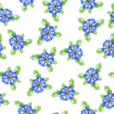 Mavi yaz çiçeklerinin renkli el çizimi deseni