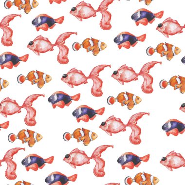 Deniz balığı ile el çizilmiş renkli illüstrasyon 