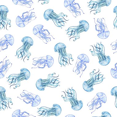 Beyaz arka planda izole edilmiş elle çizilmiş denizanaları