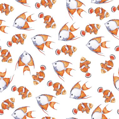 Deniz balığı ile el çizilmiş renkli illüstrasyon 