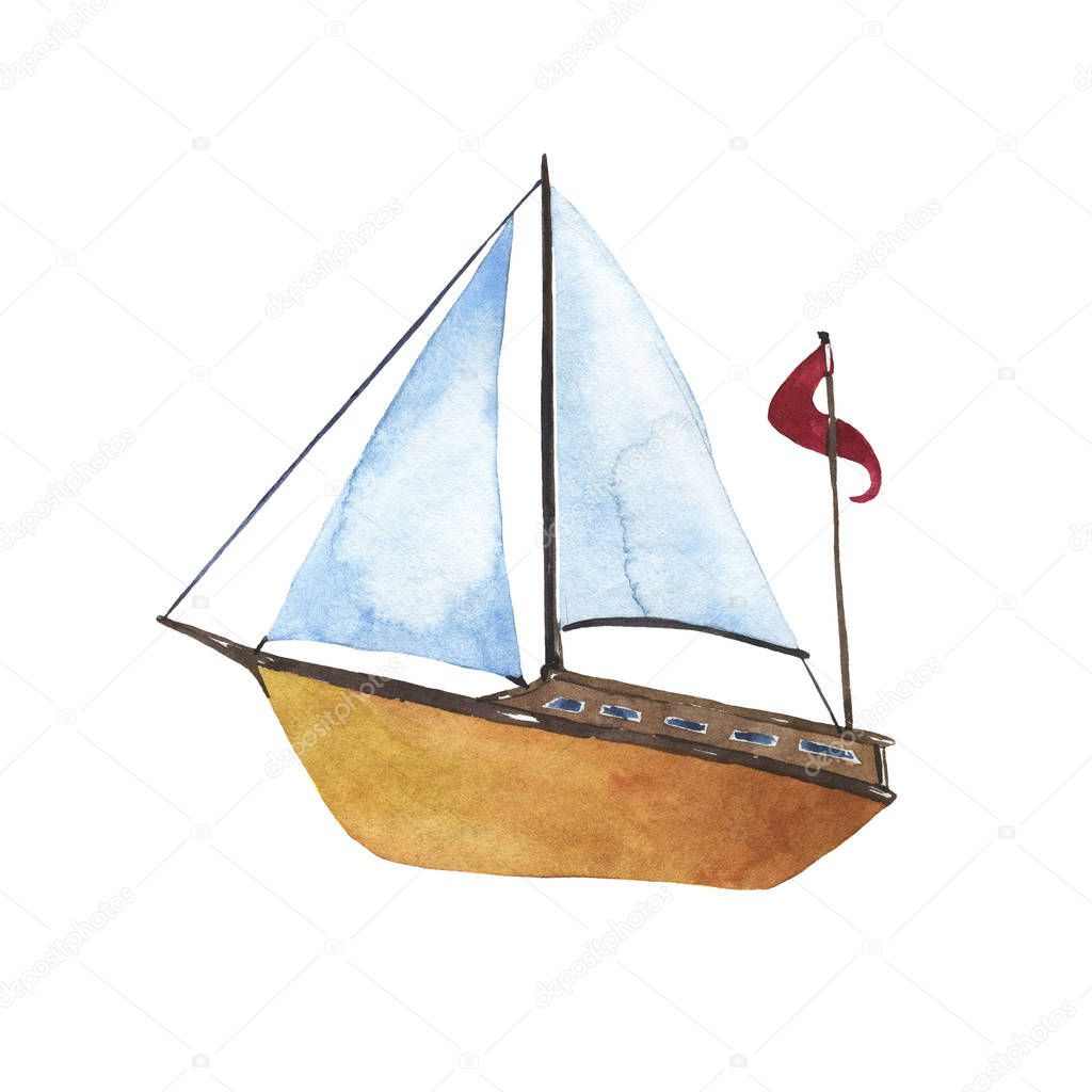 Colorful hand-drawn boat isolated on white