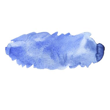 Soyut mavi renk lekesi beyaz arkaplanda izole edildi. El çizimi suluboya çizimi.