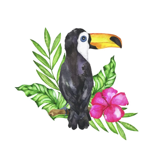 Beyaz Arka Planda Parmak Izi Için Elle Çizilmiş Tropikal Kuş — Stok fotoğraf