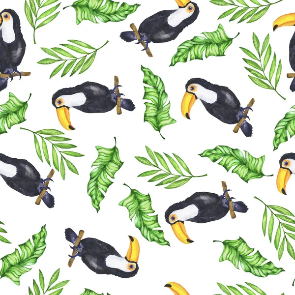 Hand Drawn Tropical Bird Print White Background — ストック写真