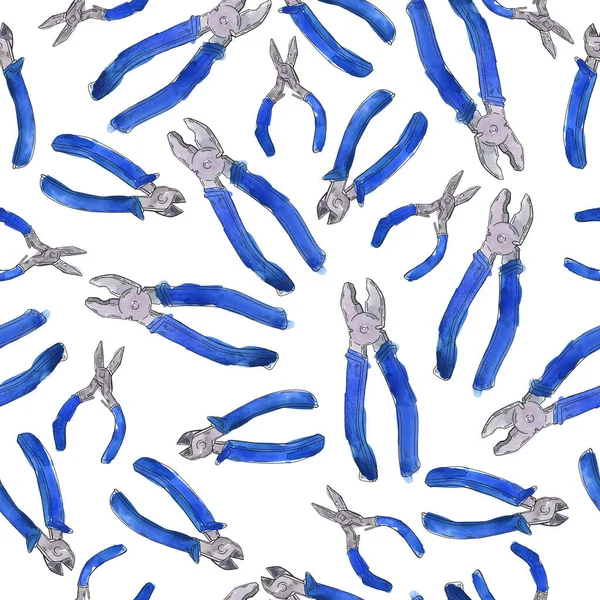 Płynny Wzór Niebieskimi Szczypcami Białym Tle Ręcznie Rysowany Akwarela Atrament — Zdjęcie stockowe